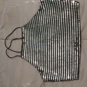 Silver Sequin Halter Crop Top